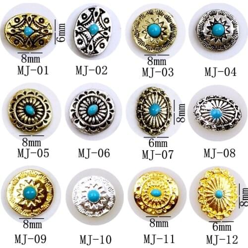 20pcs/pack metal nail art painting oil engraved oval round 3d jewelry gel nails sticker decoration art tools