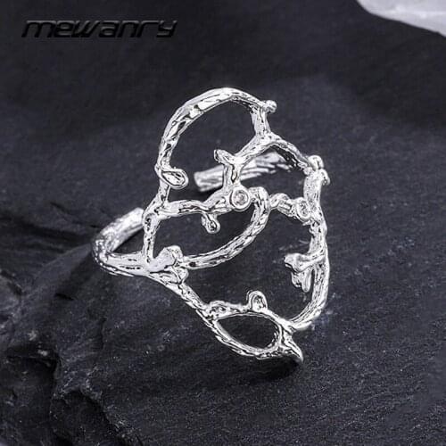 Mewanry 925 Sterling Silver Rings for Women New Trend Party Jewelry Unique Vintage Design Irregular Hollow Branches Accessories