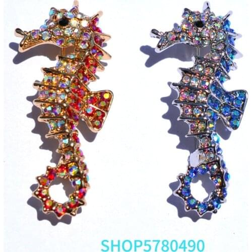 Gold Color Cute hippocampus Brooch for Women Trendy Alloy Brooch Rhinestne Pin Daily Garment Accessory Lady Gift Fashion Jewelry