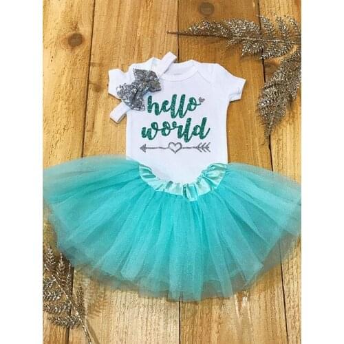 Customiz Hello world baby shower coming home Newborn infant bodysuit onepiece Tutu Dress romper Outfit Sets birthday party gifts