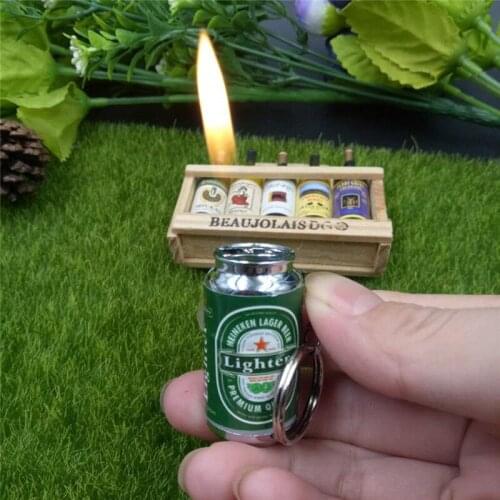 Creative personality lighter beer coke mini gas inflatable open fire fashion key chain mens and womens general lighter