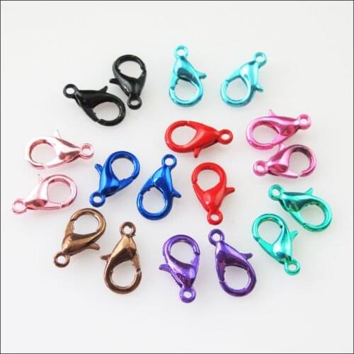New 20Pcs Lobster Clasps Connectors Black Red Blue Pink Green Brown Mixed 7x12mm