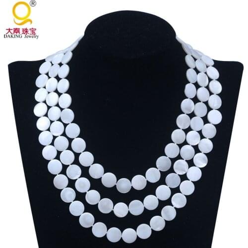 New multilayer shell choker necklace handmade beads jewelry 3 row 13mm white coin shape shell beads women necklace