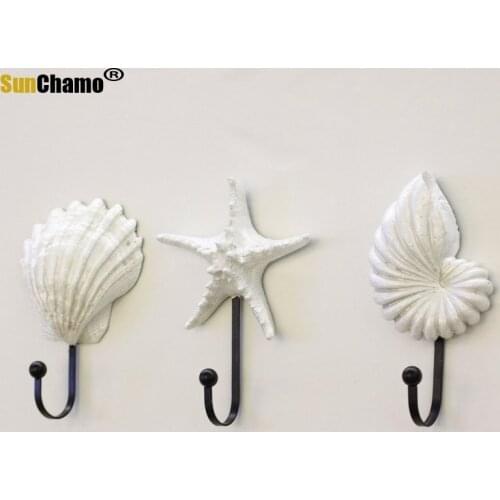 Shell Resin Hooks Mediterranean Style Sea Star Decor Hanger Wall Mounted Vintage Hat Robe Hook Coat Hanger Clothes Rack MJ81812