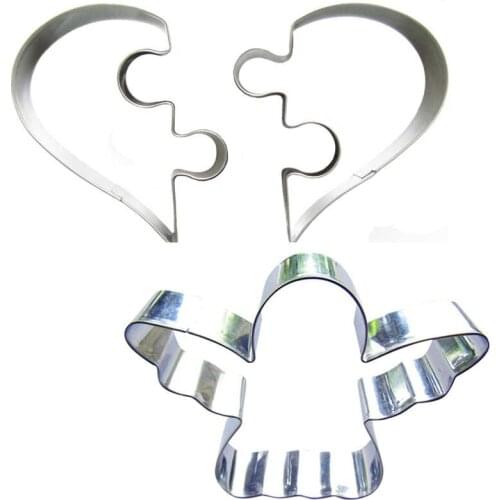 Heart puzzle, Angel shaped 3 piece biscuit cutting molds, baking tools, cake decorating soft candy tools