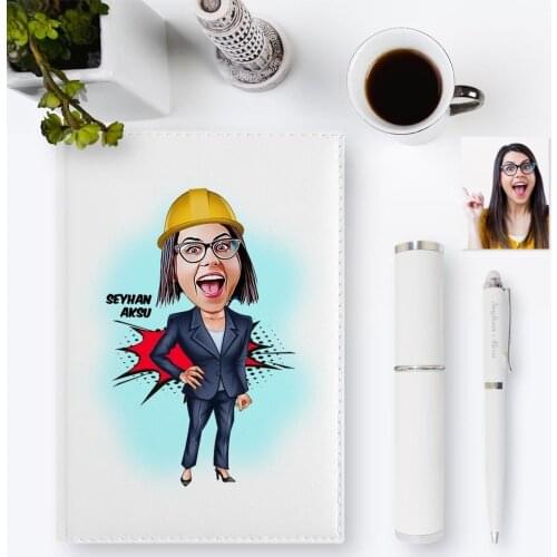 Personalized Engineer Cartoon 2020 Leather Organizer & Pen Gift Set-2