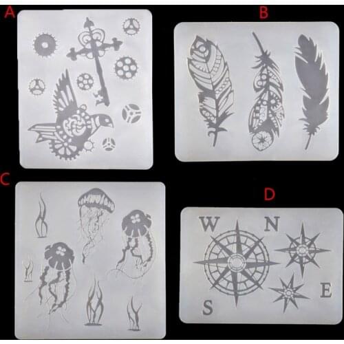 Handmade Gear Bird Feather Jellyfish Compass Silicone Resin Mold Thin Bookmark Art Crafts Tools Resin Fillings Making