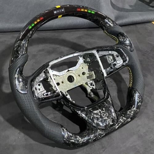 LED Forged Carbon Fiber Steering Wheel Alcantara Perforated Leather Compatible For 10th Generation Honda Civic 16-21
