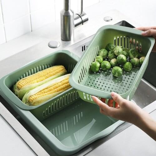 Detachable Double-layer Plastic Food Strainer Hollow Fruit Vegetable Wash basket Kitchen Cleaning Washing Basket Strainer