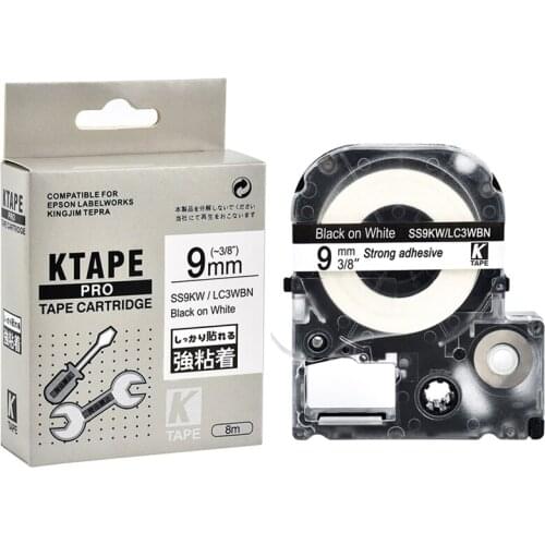 9mm Black on White SS9KW Compatible Epson KingJim Label Printers LC-3WBN Laminated Label Tapes Ribbon LC3WBN for LW-300 400