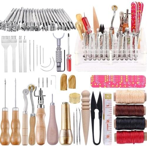 LMDZ Leather Working Starter Kit Hand Sewing Stitching Punch Carving Working Saddle Groover Leather Craft Set Accessories