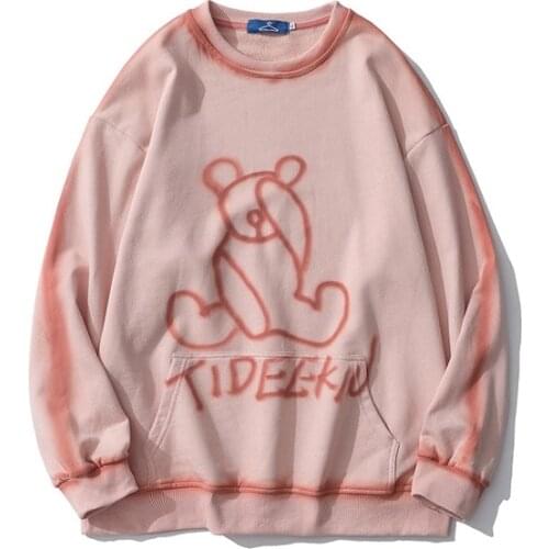 Unisex Sweatshirt Harajuku Hand Painted Bear Graffiti Pullover O-Neck Men Tracksuit Fashion Streetwear Loose Couple Clothes