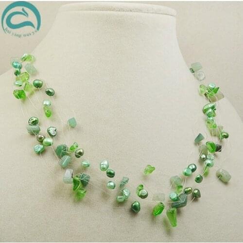 Unique Pearls jewellery Store Handmade Wedding Birthday Perfect Women Gift Green Jades 9rows Illusion Pearl Necklace