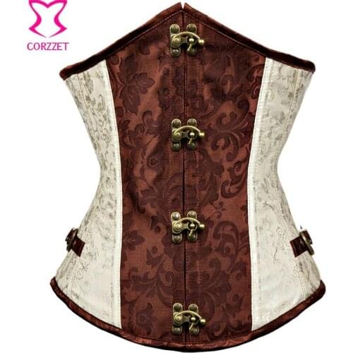 Vintage Brown/Beige Steel Boned Underbust Corset Gothique Steampunk Corsets and Bustiers Sexy Gothic Corselet Women Korset