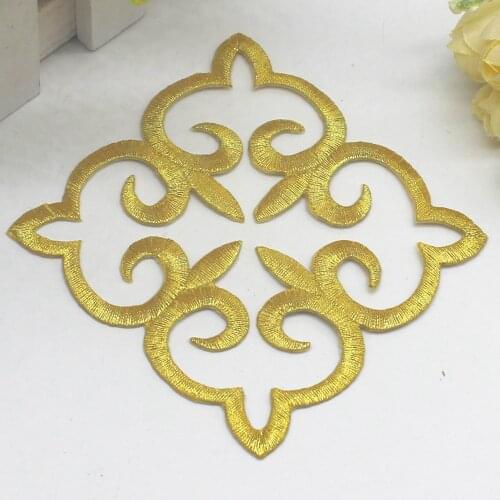 YACKALASI 5 Pieces/Lot Gold Embroidered Applique Gold Metallic Iron On Patches Gold Silver 9.5CM*9.5CM