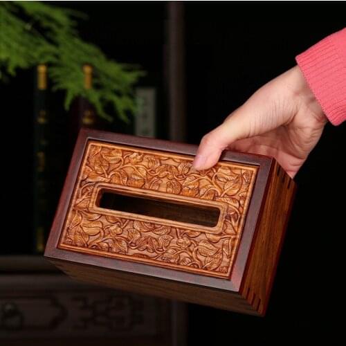 Annatto tissue box Handmade crafts carving wooden desktop The removable decorative box Wooden works of art tissue holder