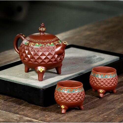 Yixing Teapot And Two Cups Set Handmade Master Kettle With Gift Box