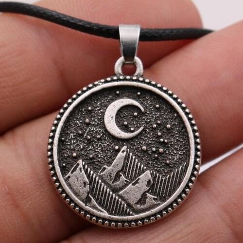 Adventure Is Out There Mountains And Moon Stars Pendant Necklace Jewelry For Men Women
