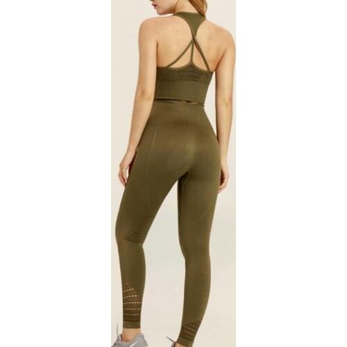 Women Seamless Yoga Sets High Waist Gym Mesh Leggings Bra Tops Suit Strappy Fitness Workout Sport Running Sportswear Yoga Sets