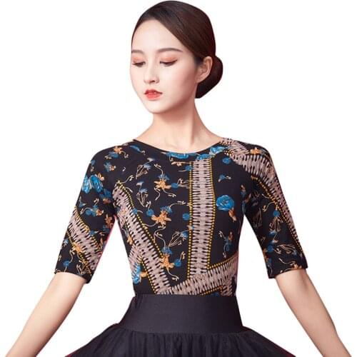 Mid Sleeve Latin Dance Woman Fashion Top Ballroom Dancewear Waltz Modern Dancing Female Adult Performance Practice Shirt