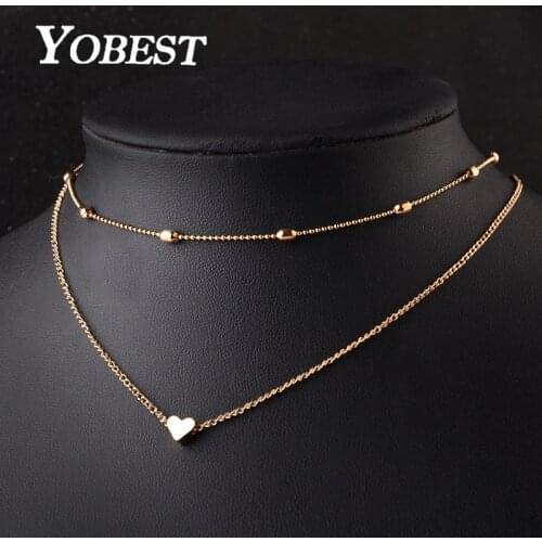YOBEST Brand Double Layer Pendant Heart Necklace Gold Silver Color Necklace Women Heart Necklace Drop shipping