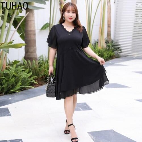 TUHAO Women Dress Large Size 8XL 7XL 6XL Womens Dress Big Swing High Waist Elegant Office Lady OL Dresses summer Clothes WM26