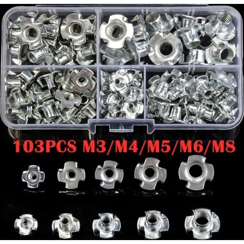 103PCS M3/M4/M5/M6/M8 Four Pronged Claws Speaker Nut Blind Inserts Nut T Nut For Wood Furniture