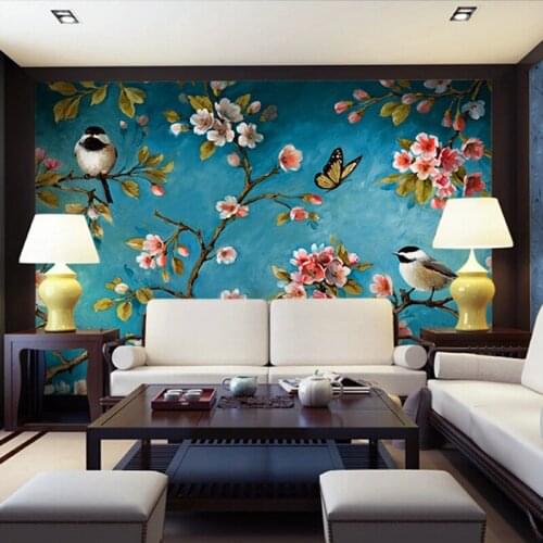 Dropship Fatman 3d Wallpaper Living Room Chinese Flowers And Birds Damask Wallpaper Photo Wall Mural Papel De Parede 3d
