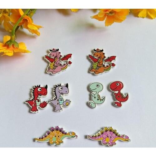 50pcs Mixed Style dinosaur Wooden Buttons For Handmade Craft Fit Sewing And Scrapbooking Accessories 2 Holes