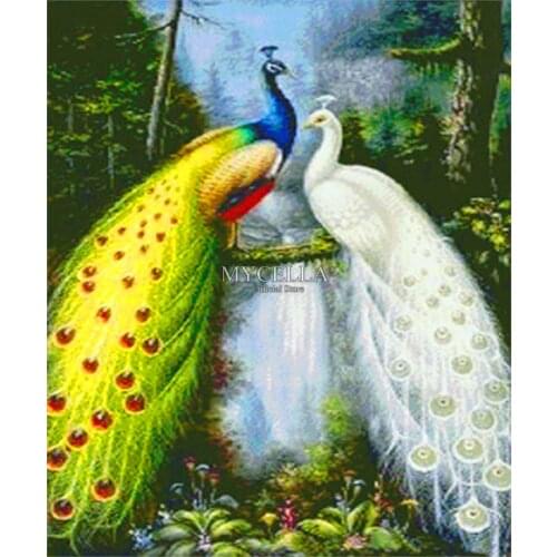 5D DIY Diamond Painting Peacock Cross Stitch Kit Animals Diamond Embroidery Full Round Rhinestone Mosaic Crystal Wall Home Decor