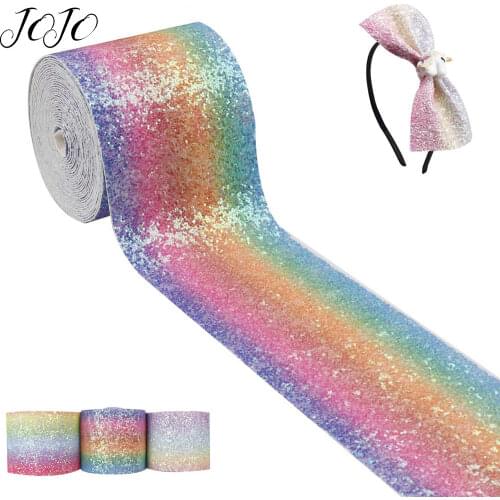 JOJO BOWS 75mm 2y Sparkly Rainbow Chunky Glitter Ribbon For Craft Gift Wrapping Apparel Sewing Material DIY Hair Bow Home Decor