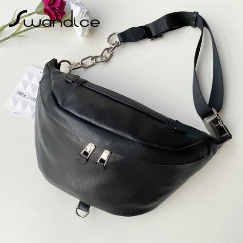 Real Genuine Cow Leather Large Fanny Packs Chest Waist Bum Belt Bags Crossbody Shoulder Messenger Handbags Women Female Men Male