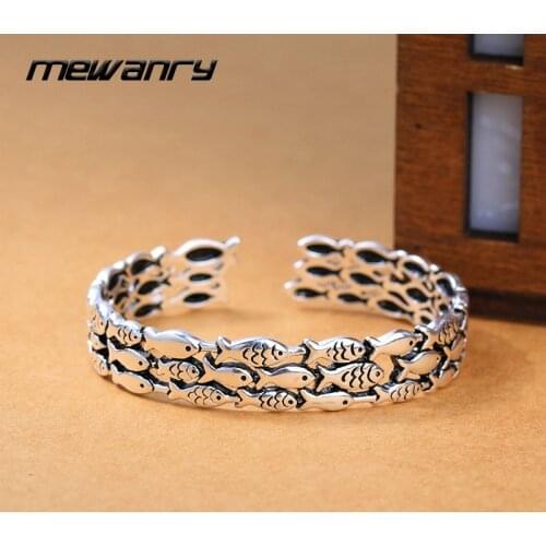 Mewanry 925 Sterling Silver Cute Fish Bracelet New Fashion Vintage Creative Design Party Bride Jewelry Birthday Gifts for Women