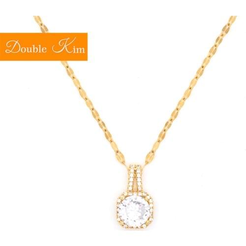 Zirocn Gold Pendant Necklace Titanium Stainless Steel Material Chain Necklace Inlaid Zircon Fashion Trendy Women Jewelry Gift