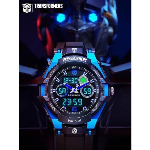 Disney Official New Boy Sport Dual Display Multifunction Wristwatches Stop Watch Optimus Prime Alarm Clock 50M Waterproof Blue