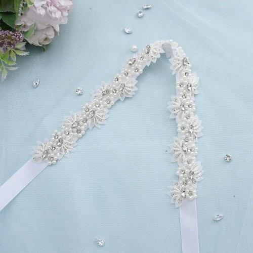 Elegant Pearls Flower Bridal Belt Crystal Floral Ribbons Wedding Belt Sash For Bridesmaids Formal Party Dresses