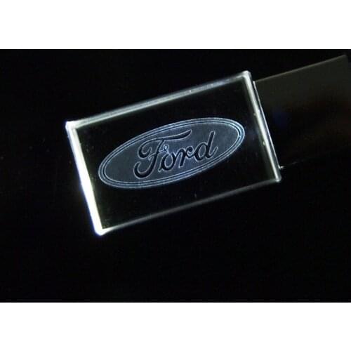 64GB Crystal USB Flash Drive 4GB 128GB 16GB 32GB Usb 2.0 Ford with LED Light Memory Stick Metal pen drive Gifts Custom Car Logo