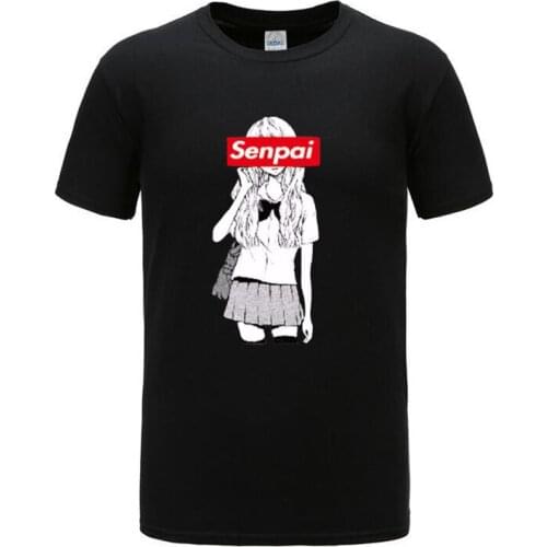 Mens Senpai Anime Girl Nerdy Cotton Black Print T-shirt Women Manga Streetwear Tee Cotton Tshirt Unisex Harajuku Clothes