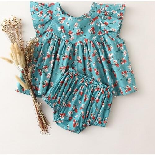Baby Girl Clothes Sets 2 Pcs Summer Cotton Linen Casual Tops Sleeveless Floral Pattern Top+Shorts Newborn Baby Girl Clothing Set