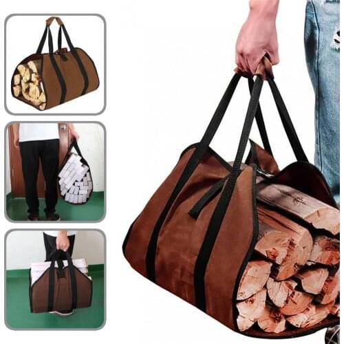 Brown Practical Fireplace Log Carrier Holder Woodpile Rack Canvas Canvas Storage Bag Eco-friendly for Travel