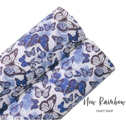 New Rainbow 22X30cm A4 Blue Butterflies Pattern Litchi Faux Leatherette Sheet For Making Bows, Earrings, Accessories