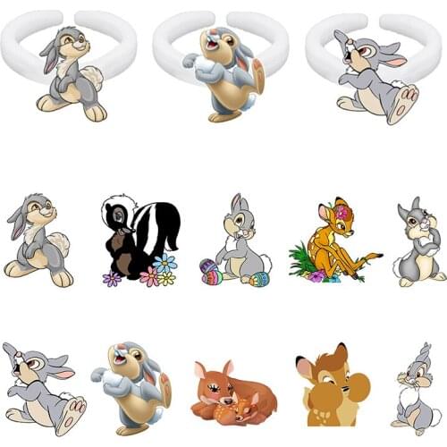 Disney Fashion Ring Creative Design Epoxy Adjustable Size Ring Fawn Bambi Rabbit Samp Pattern Ring Mens Womens Accessories
