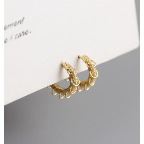 925 Sterling Silver Earring Fashion Punk Personality Design Zircon Ring Circle Ear Ring Ear Bone Wild Trend Boy Girl Ear Jewelry