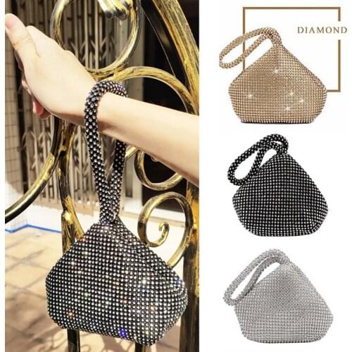 Soft Rhinestones Evening Bags Zipper Diamonds Mini Clutch Black Gold Silver Party Handbags Female Luxury Purse Wallets