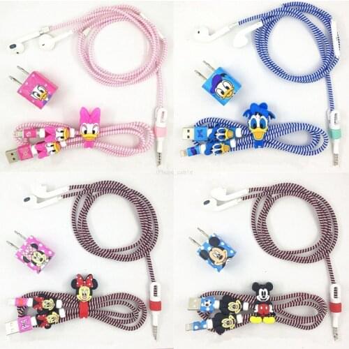 Disney Marvel Mickey and Minnie USB Cable Earphone Protector Set with Cable Winder stickers Spiral Cord protector For iphone
