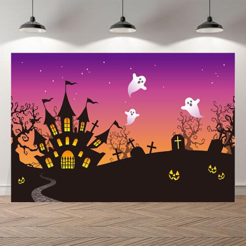 Neoback Halloween Party Castle Cute Bat Spider Monster Flag Photography Background Photographic Backdrop For Photo Studio Shoot