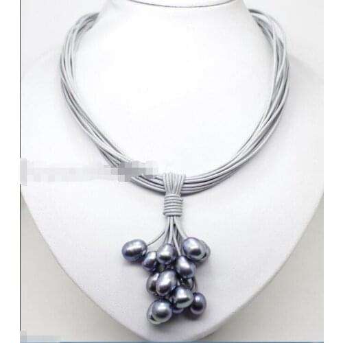 Wholesale price Rare Big Black Pearl Pendant Necklace Leather Cord Chain Magnet Clasp Fashion