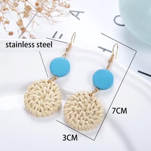 Popular 2021 hand-woven bamboo earrings new trend rattan knitted long earrings fashion