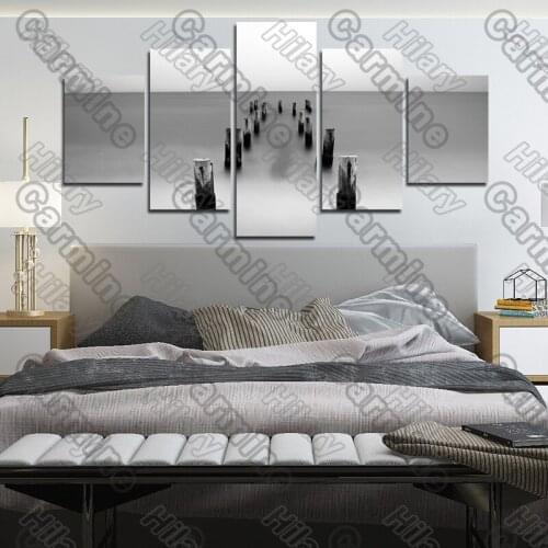 Poster Grey Sky Black Stakes Landscape Canvas Painting 5Pcs Posters Painting Wall Art Decoration for Living Room and Bedroom