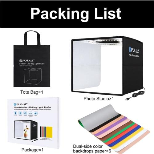 PULUZ 25cm Folding Photo Props Photographic Lighting Studio Tent Box Shadowless Light Lamp Panel Pad with 12 Color Backdrops